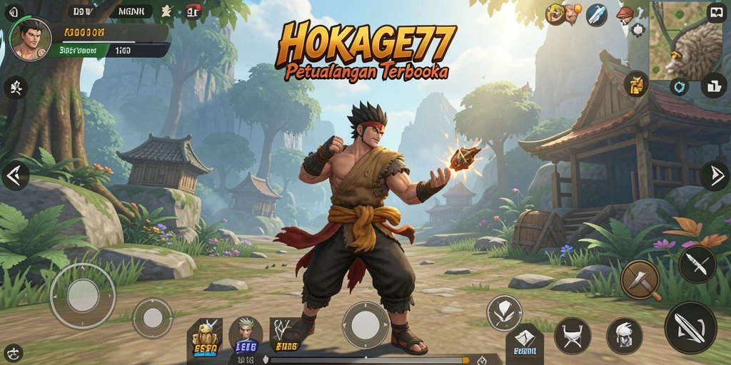 Tampilan gameplay HOKAGE77 dengan dunia terbuka yang luas dan penuh petualangan.