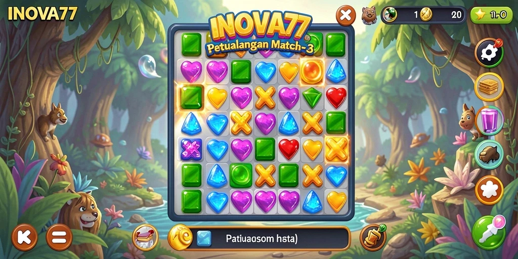 Screenshot gameplay <strong>INOVA77</strong> menampilkan aksi Match-3 yang seru.