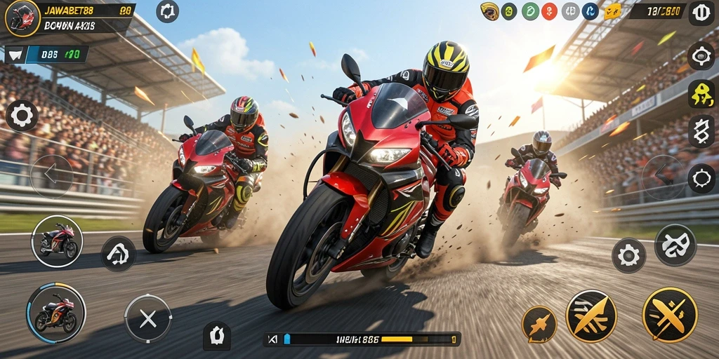 Tampilan gameplay seru dan mendebarkan dari balapan motor di JAWABET88.