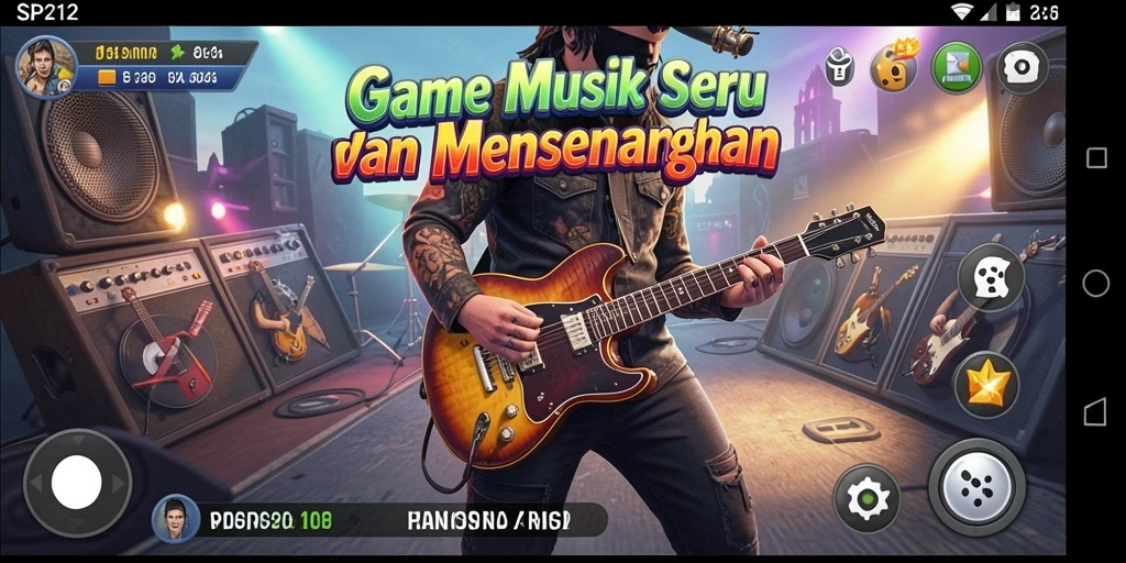 Tampilan gameplay SP212 yang menyenangkan dengan berbagai lagu musik.